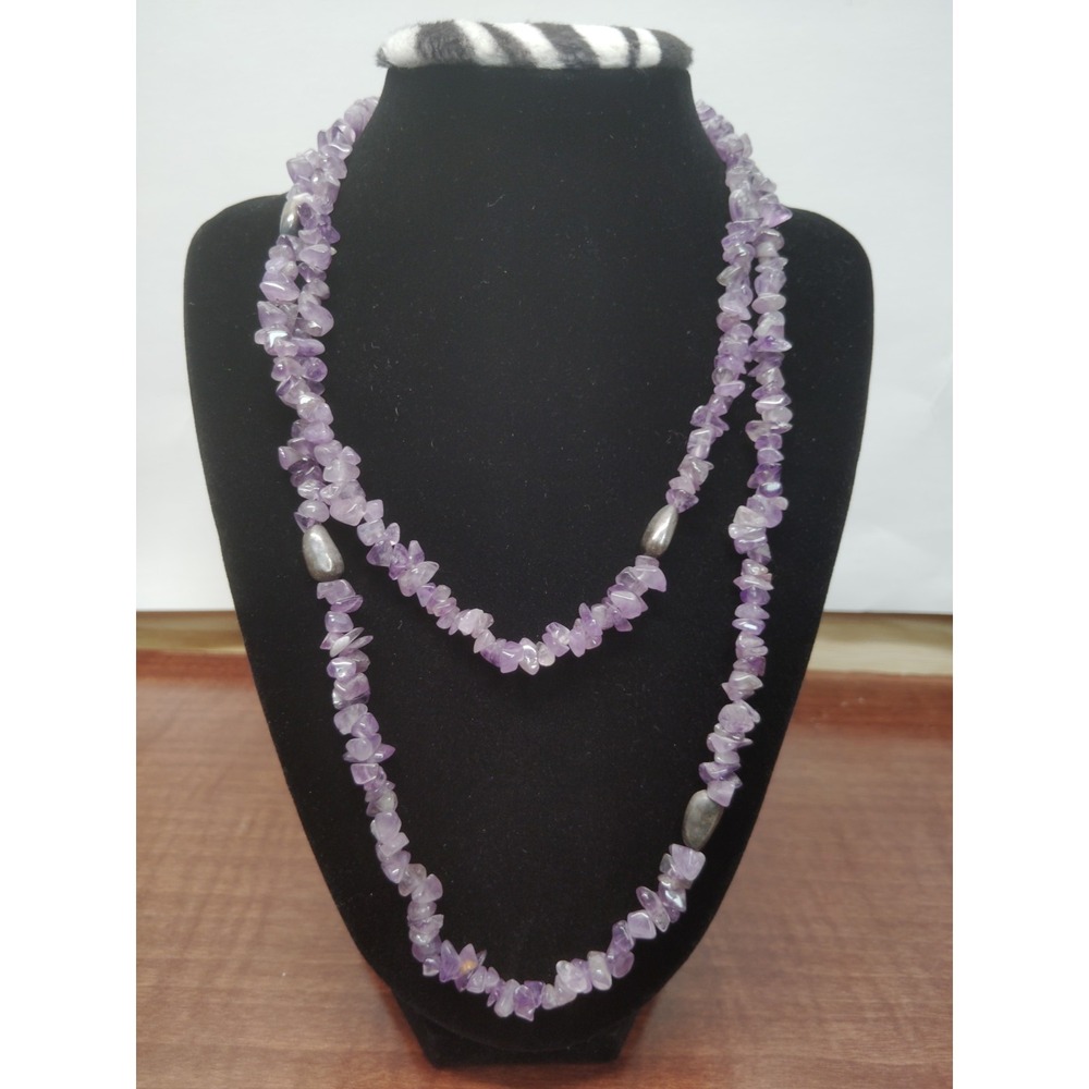 Vintage Coldwater Creek Amethyst Chip /Sterling Silver Bead String Necklace 20"